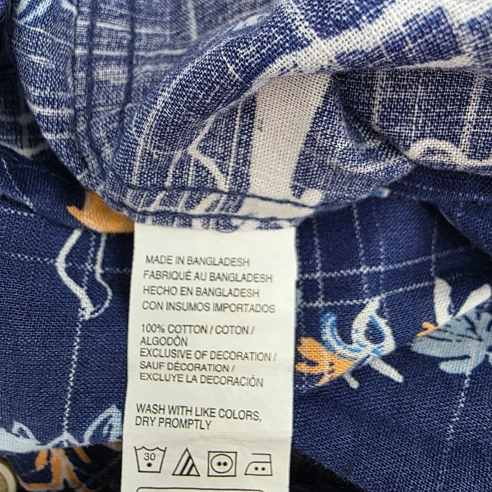 IZOD Saltwater‎ Tropical Scenic Button Down Shirt Mens XLT Blue Short Sleeve
